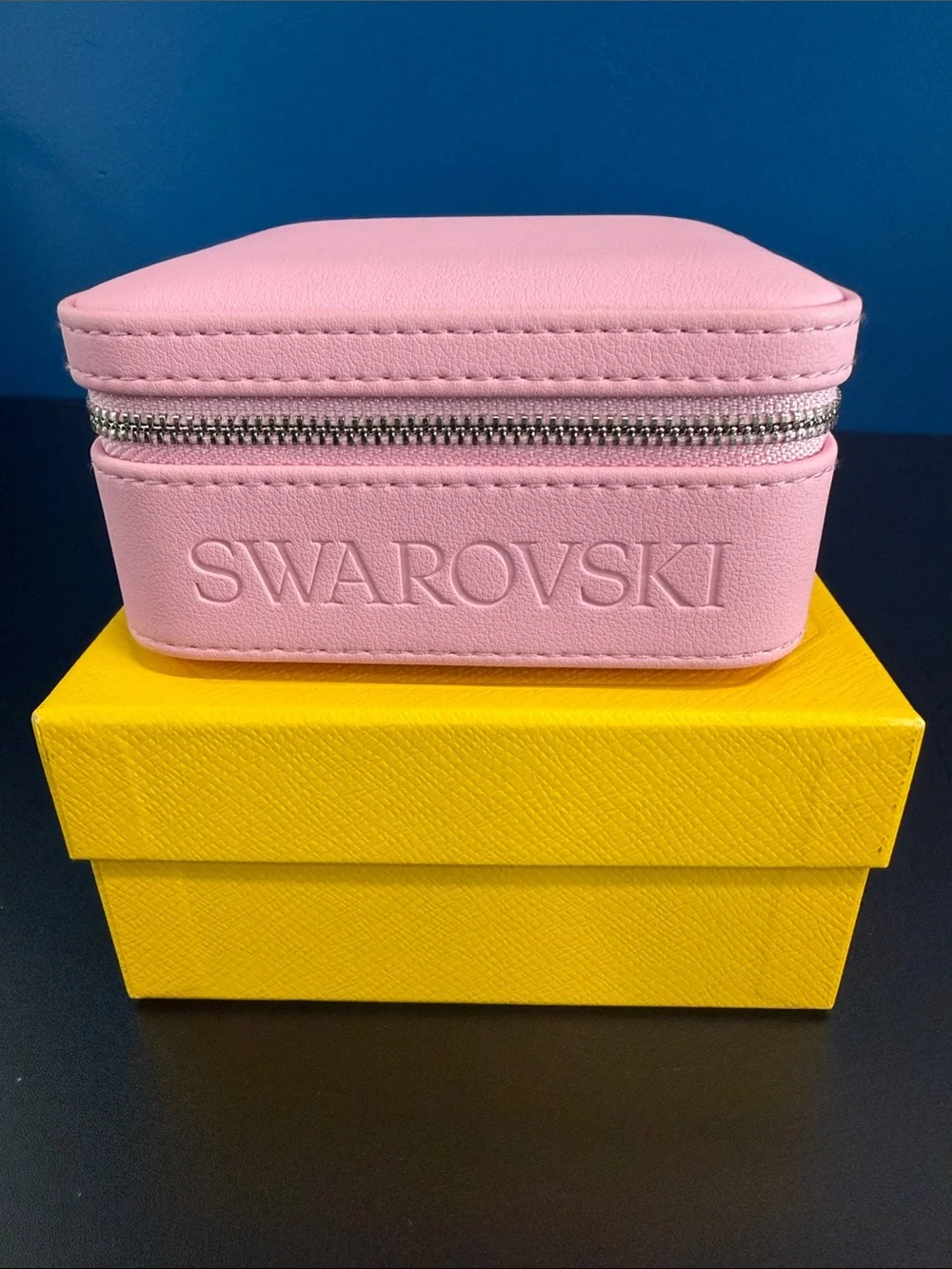 Swarovski Pink Faux-Leather Jewelry Case with Logo Charm